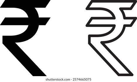 Rupee icon set in flat and outline styles . Indian rupee icon vector