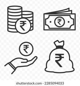 Rupee icons set money icon vector image on transparent background (PNG).