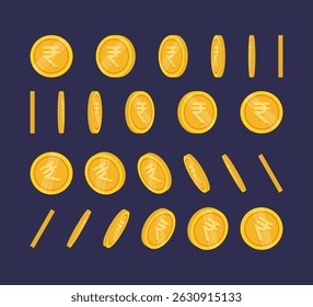 Rupee indian currency gold coins concept vector illustration. Coins with different angles. Banking, business and financial use.