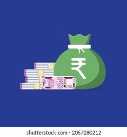 Rupee. Indian money bag flat vector illustration. Rupee bag