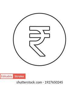 Rupee line icon. Simple outline style, rupee symbol. Bank, money cash business concept. Vector illustration isolated on white background. Editable stroke EPS 10.