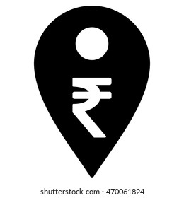 Rupee Map Marker icon. Vector style is flat iconic symbol with rounded angles, black color, white background.