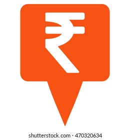 Rupee Map Pointer icon. Vector style is flat iconic symbol with rounded angles, orange color, white background.