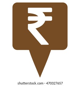 Rupee Map Pointer icon. Vector style is flat iconic symbol with rounded angles, brown color, white background.