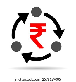 Rupee money change shadow icon, trade cash information web symbol, convert sign vector illustration .