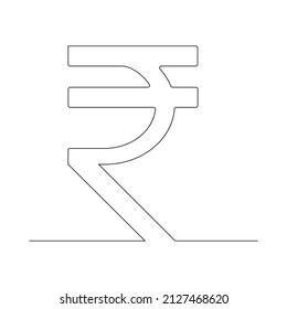 Rupee one line drawing symbol. Indian currency linear symbol. Vector isolated on white. svg