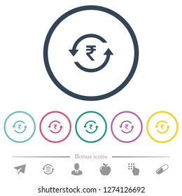 Rupee Pay Back Flat Color Icons In Round Outlines. 6 Bonus Icons Included.