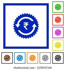 Rupee pay back guarantee sticker flat color icons in square frames on white background