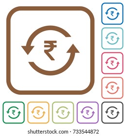 Rupee pay back simple icons in color rounded square frames on white background