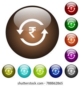 Rupee pay back white icons on round color glass buttons