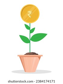 Rupee plant growth, investment concept vector illustration