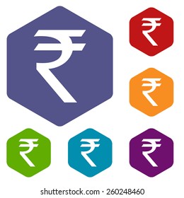 Rupee rhombus icons set in different colors. Vector Illustration