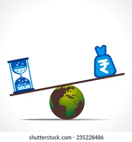 rupee and sand clock with money compare on weighing machine concept vector