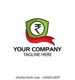 Rupee shield logo, flat design. Vector Illustration on white background