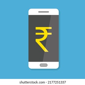 Rupee Sign Smartphone Display App Isolated Illustration Payment Technology Gadget Cellphone Business Social Media