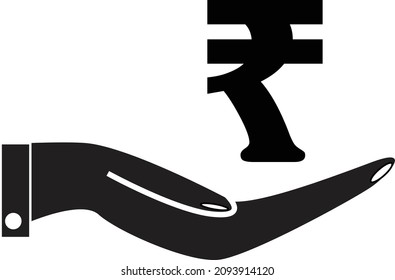 Rupee symbol In Hand on white background. save money concept. flat style.