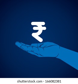 rupee symbol in hand vector