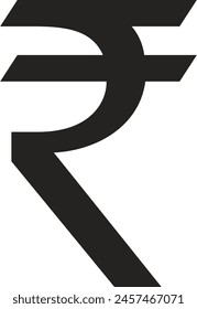 Rupee symbol icon in regular weight. Indian currency symbol isolated on white background with black shape. Rupee currency symbol. Line art of Indian rupee currency symbol. Vector illustration.