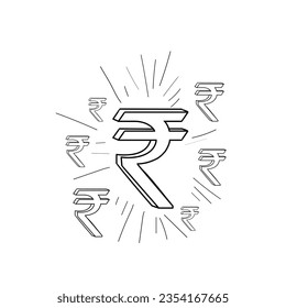 Rupee Symbol Line Art, Doodles, Indian Rupee Symbol Shine. Money Growth, Invest