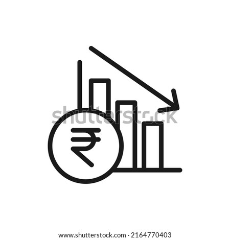 Rupee value crashed. Currency crisis. Financial decrease, inflation icon line style isolated on white background. Vector illustration