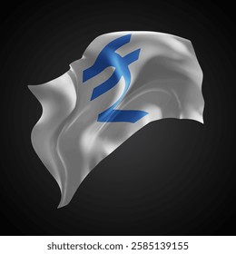 Rupee, vector 3d flag with waves on a black background