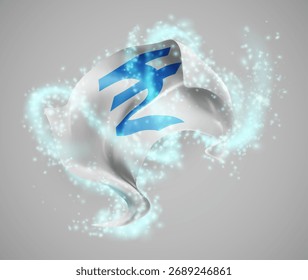 Rupee, vector 3d flag in whirlwind of magical radiance