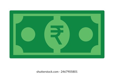 Rupees cash money Indian currency note in green color vector illustration. Rupees bill, green currency bank note, cash and money symbol. Flat vector illustration.