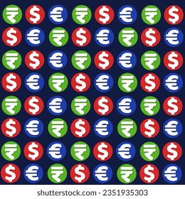 Rupees, dollar and Euro sign vector background.