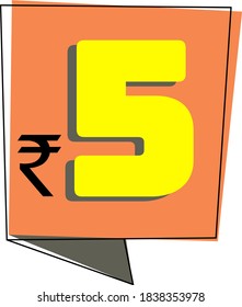 Rupees Five only, indian rupees symbol, rs. 5 price tag vector illustration,
