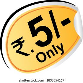 Número de rupias Amigables 5 Cinco personas con texto, rs 5/- sólo, símbolo de rupias indias, sosteniendo 5 rupias de moneda india, moneda de cinco rupias en ilustración vectorial, etiqueta de precio, etiqueta de precio de rupias Icono, dinero plano