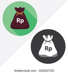 Rupiah money bag flat vector icon. Illustration of black and white icons.