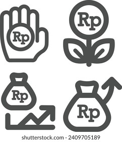 Rupiah money editable stroke outline icons set isolated on white background flat vector illustration
