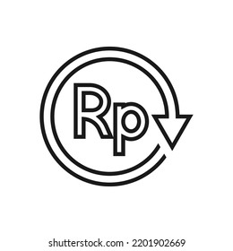 Rupiah Schild in kreisförmigem Pfeil. Chargeback, Rückerstattung, zurück Geld Symbol Linie Stil einzeln auf weißem Hintergrund. Vektorgrafik