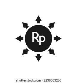 Rupiah sign with multi-directional arrows. Spread of money. Financial deployment