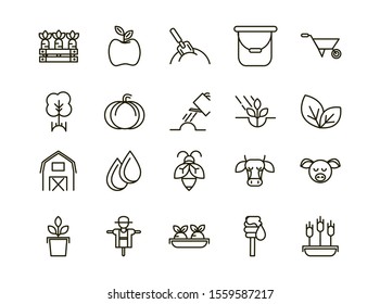 rural agriculture thick line icons set vector illustration