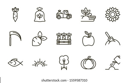 rural agriculture thick line icons set vector illustration