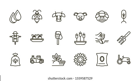 rural agriculture thick line icons set vector illustration