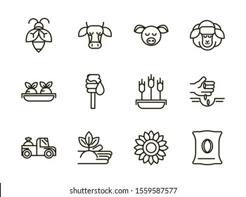 rural agriculture thick line icons set vector illustration