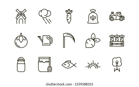 rural agriculture thick line icons set vector illustration