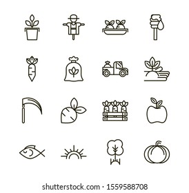 rural agriculture thick line icons set vector illustration