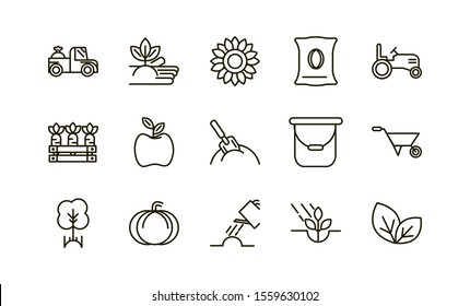 rural agriculture thick line icons set vector illustration