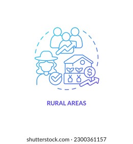 Rural areas blue gradient concept icon. Jobs, growth and equality. Agriculture policy objective abstract idea thin line illustration. Isolated outline drawing. Myriad Pro-Bold font used