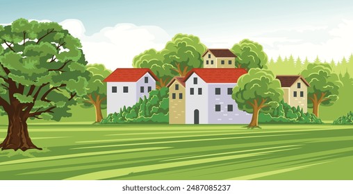 rural atmosphere with beautiful natural views, trees and clear skies 