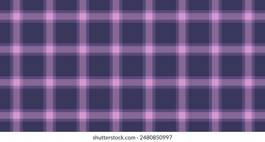 Rural background vector pattern, printout plaid check textile. Girly seamless fabric texture tartan in indigo and purple colors palette.