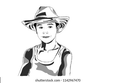 Rural boy sitting on a yard and thinking.