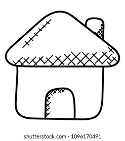 A rural building architecture, cottage doodle icon design
