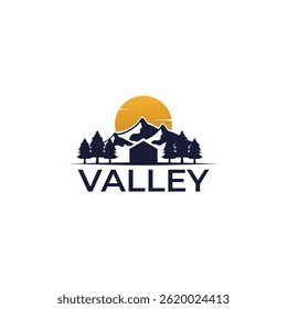 Projeto do logotipo do vetor da paisagem rural do edifício