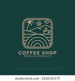 Rural Coffee shop logo design vector, vintage Outdoor coffee  logo illustration with outline style, best for  restaurant, cafe, beverages logo brand