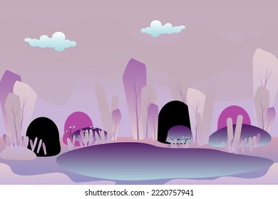 Rural colorful landscape. Design for the development of web design, graphics of the natural landscape. Cartoon vector illustration.