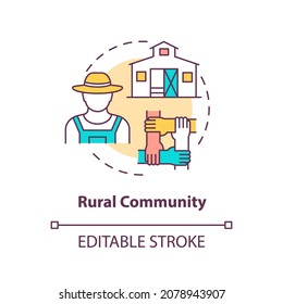 Rural community concept icon. Communities types abstract idea thin line illustration. Farming, agricultural areas. Low population density. Vector isolated outline color drawing. Editable stroke